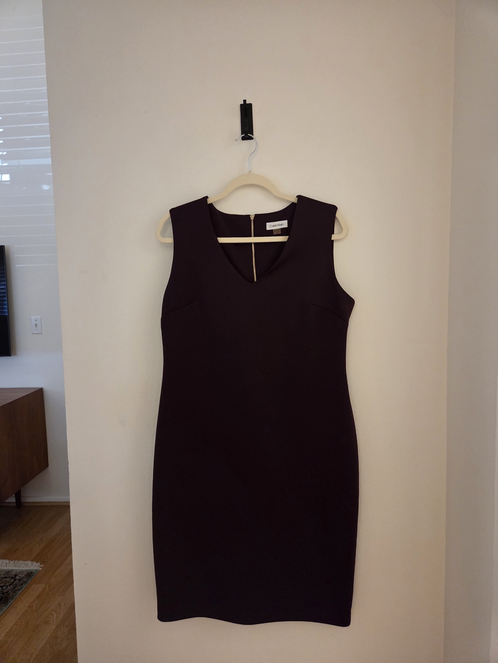 Calvin Klein Sleeveless V-Neck Sheath Dress in Plum